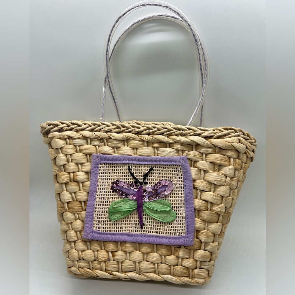 NWT Woven Bag with Purple & Green Dragonfly Design